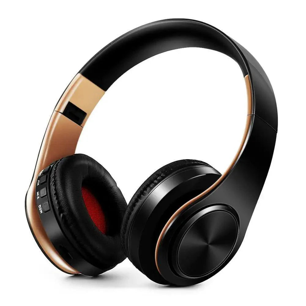 Retro style wireless stereo headphones in bronze finish with volume control buttons