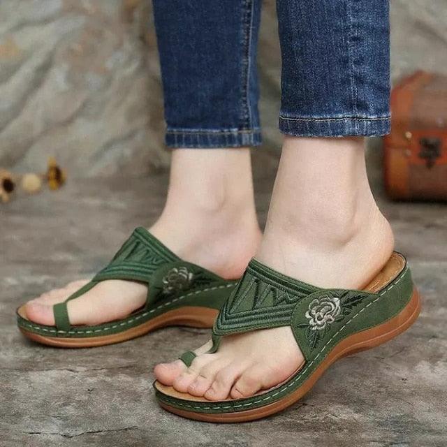 Vintage Thick Heel Sandals: Women's Retro Open Toe Flower Sandals