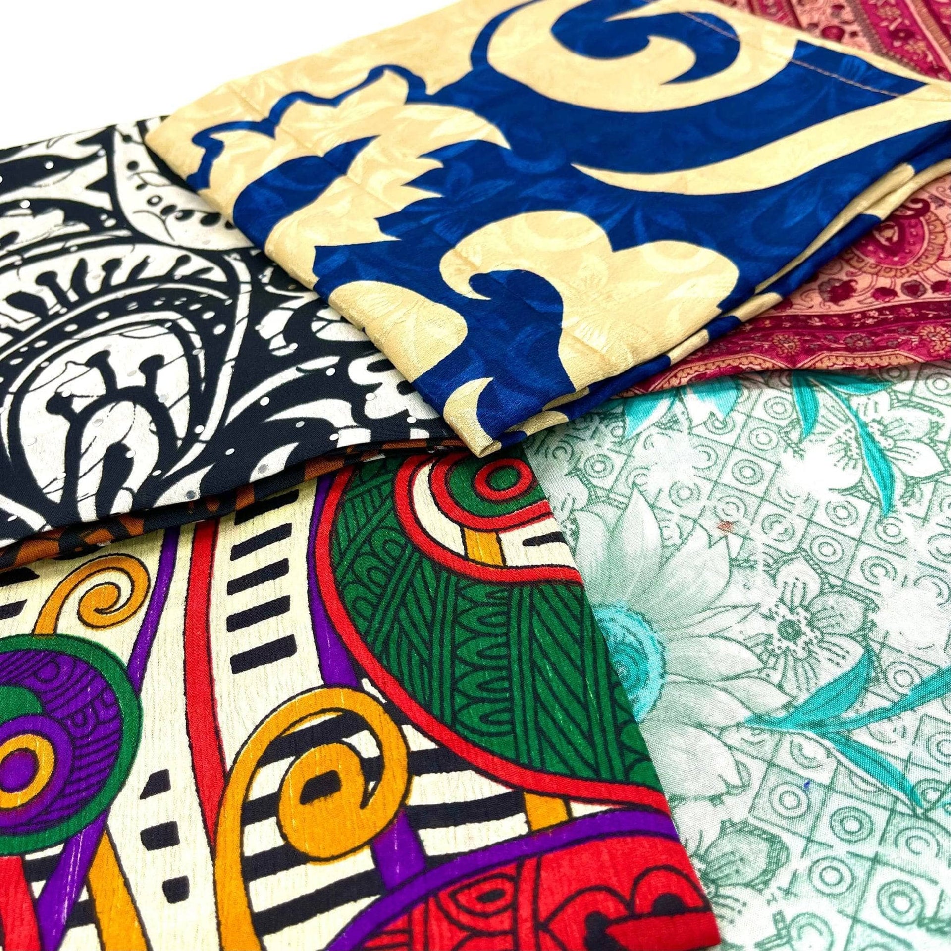 Reusable Sari Silk Gift Wrap 5-Pack - Multicolor Boho Fabric