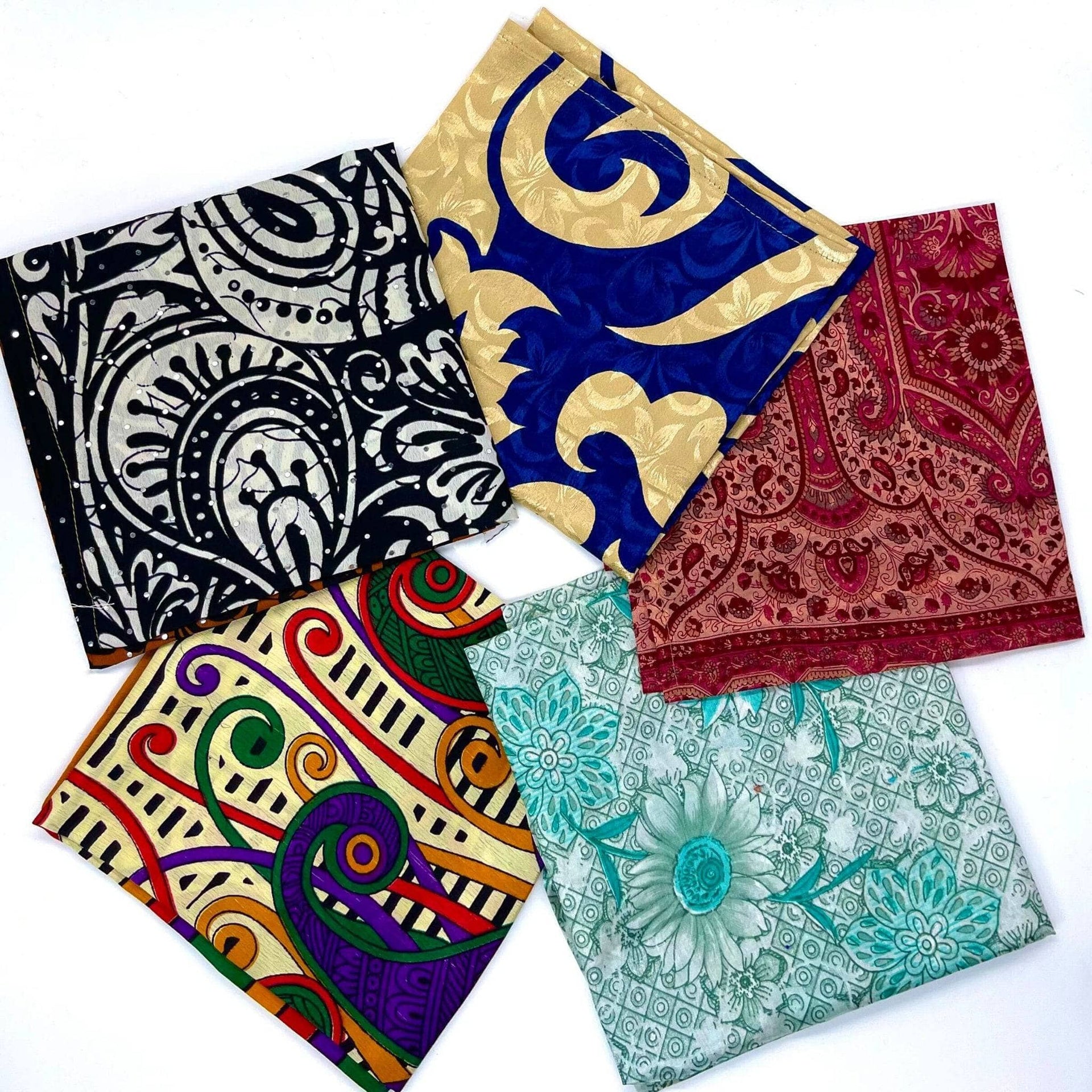 Reusable Sari Silk Gift Wrap 5-Pack - Multicolor Boho Fabric
