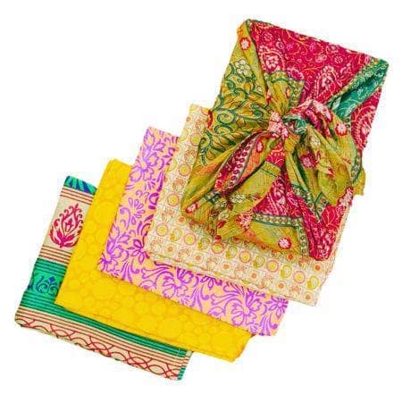 Reusable Sari Silk Gift Wrap 5-Pack - Multicolor Boho Fabric