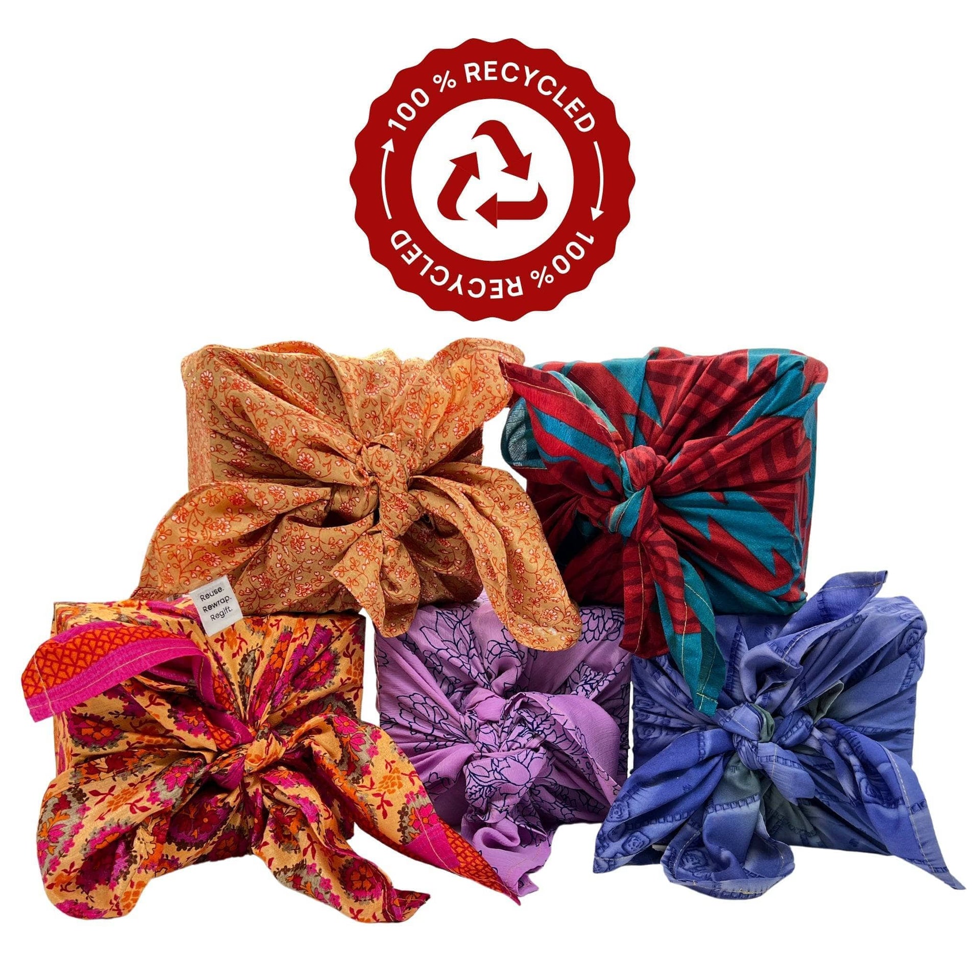 Reusable Sari Silk Gift Wrap 5-Pack - Multicolor Boho Fabric