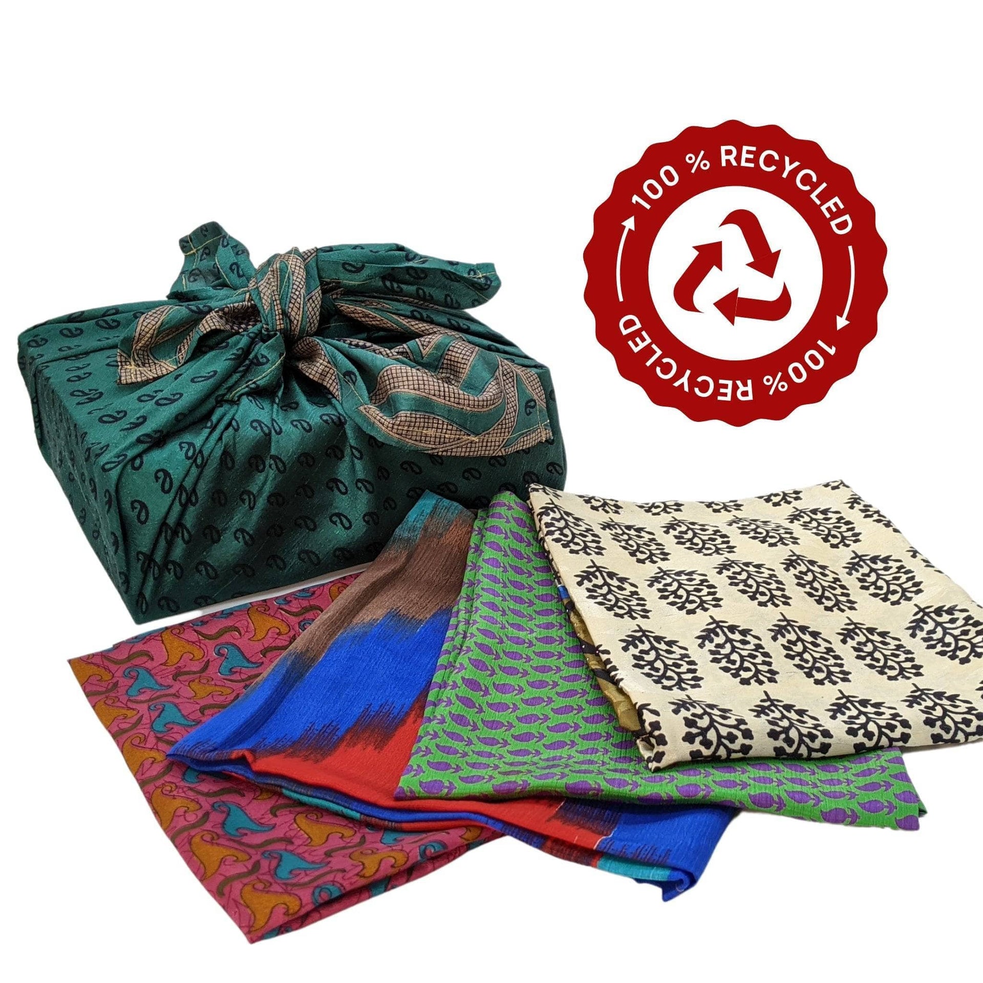 Reusable Sari Silk Gift Wrap 5-Pack - Multicolor Boho Fabric
