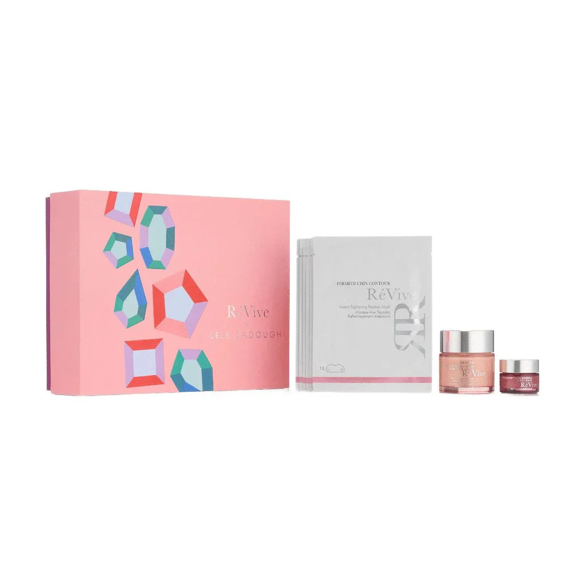 RéVive Neck Essentials Limited Edition set in pink, white, and silver packaging.