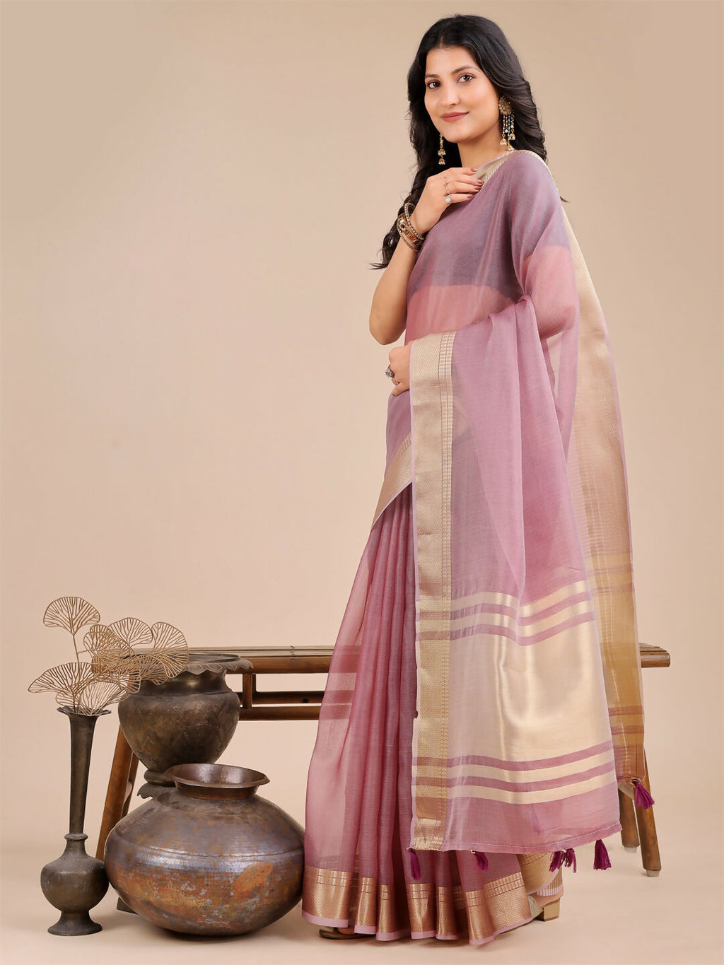 Seoul Purple Organza Saree with Matching Blouse Fabric
