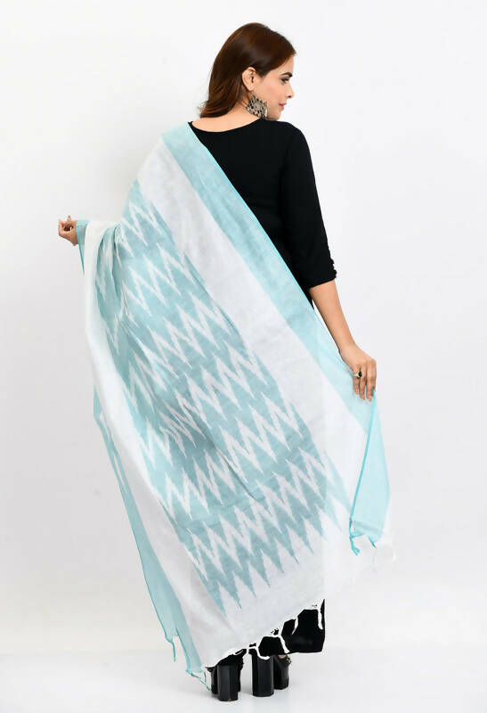 Handloom Cotton Ikkat Sea Green Dupatta for Women