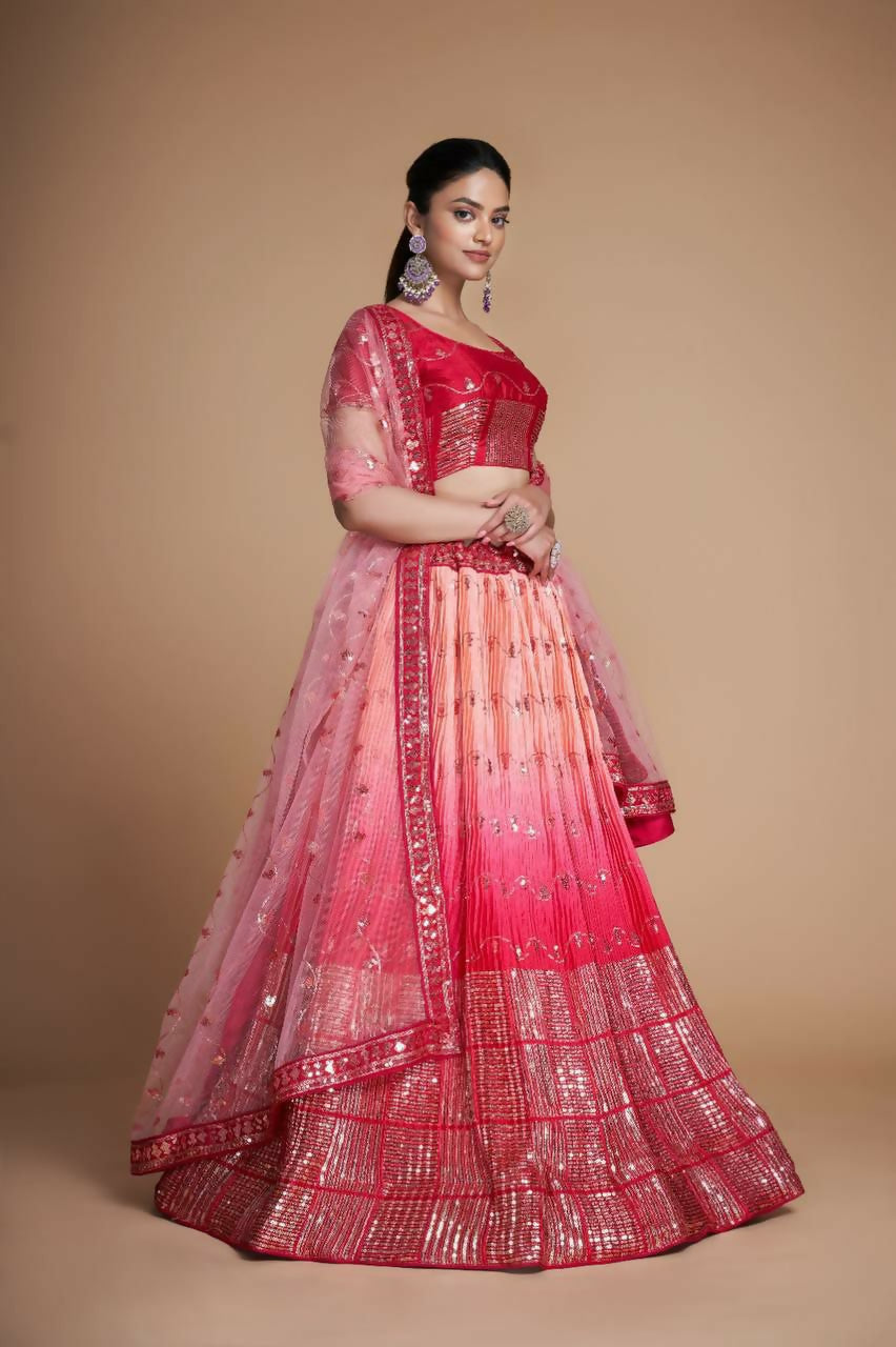 Coral Heavy Chinon lehenga choli with elegant sequins embroidery