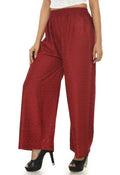 Maroon rayon cotton palazzo pants with detailed white Chikankari embroidery work.