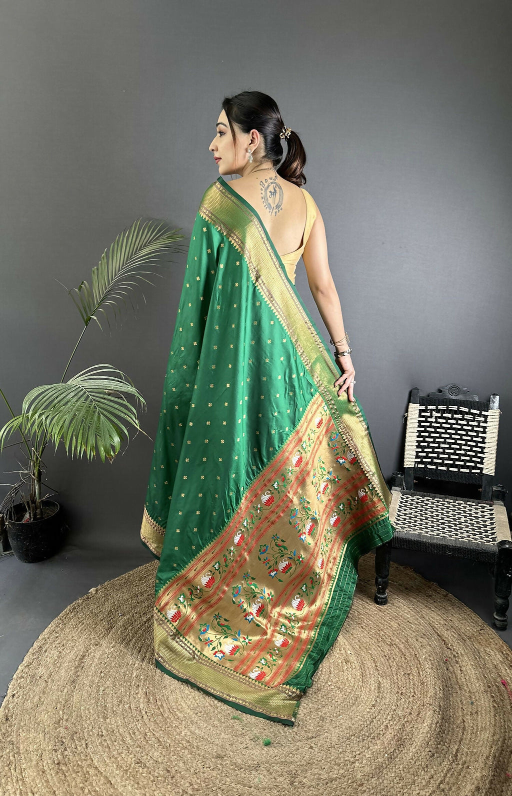 Green Butti Woven Soft Lichi Silk Paithani Saree