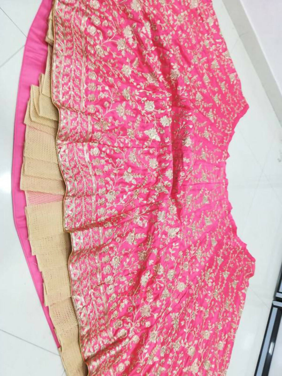 Gajri Red Malai Satin Silk Lehenga with Zari and Sequin Work