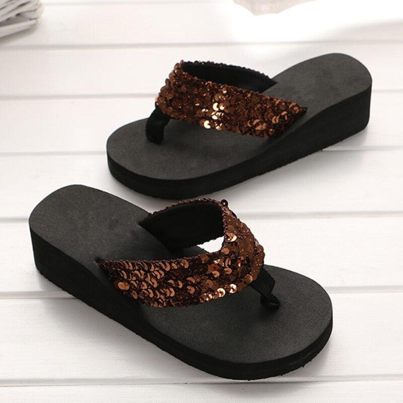 Rhinestone Crystal Bling Beach Slides Summer Platform Sandals
