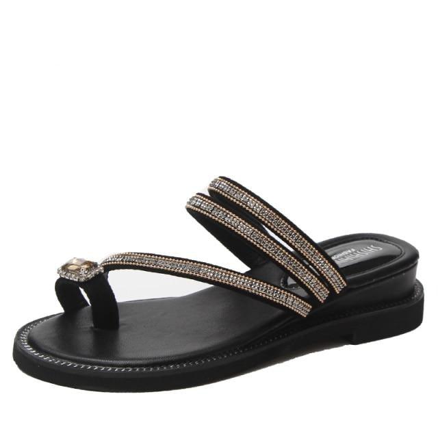 Women's Rhinestone Crystal Flat Sandals Casual Beach Flip Flops