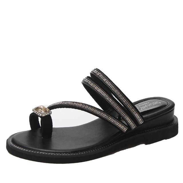 Women's Rhinestone Crystal Flat Sandals Casual Beach Flip Flops