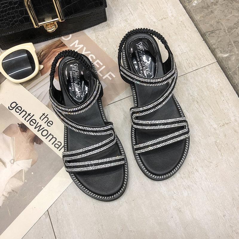 Women's Rhinestone Crystal Flat Sandals Casual Beach Flip Flops