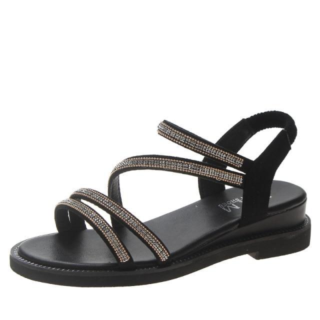Women's Rhinestone Crystal Flat Sandals Casual Beach Flip Flops