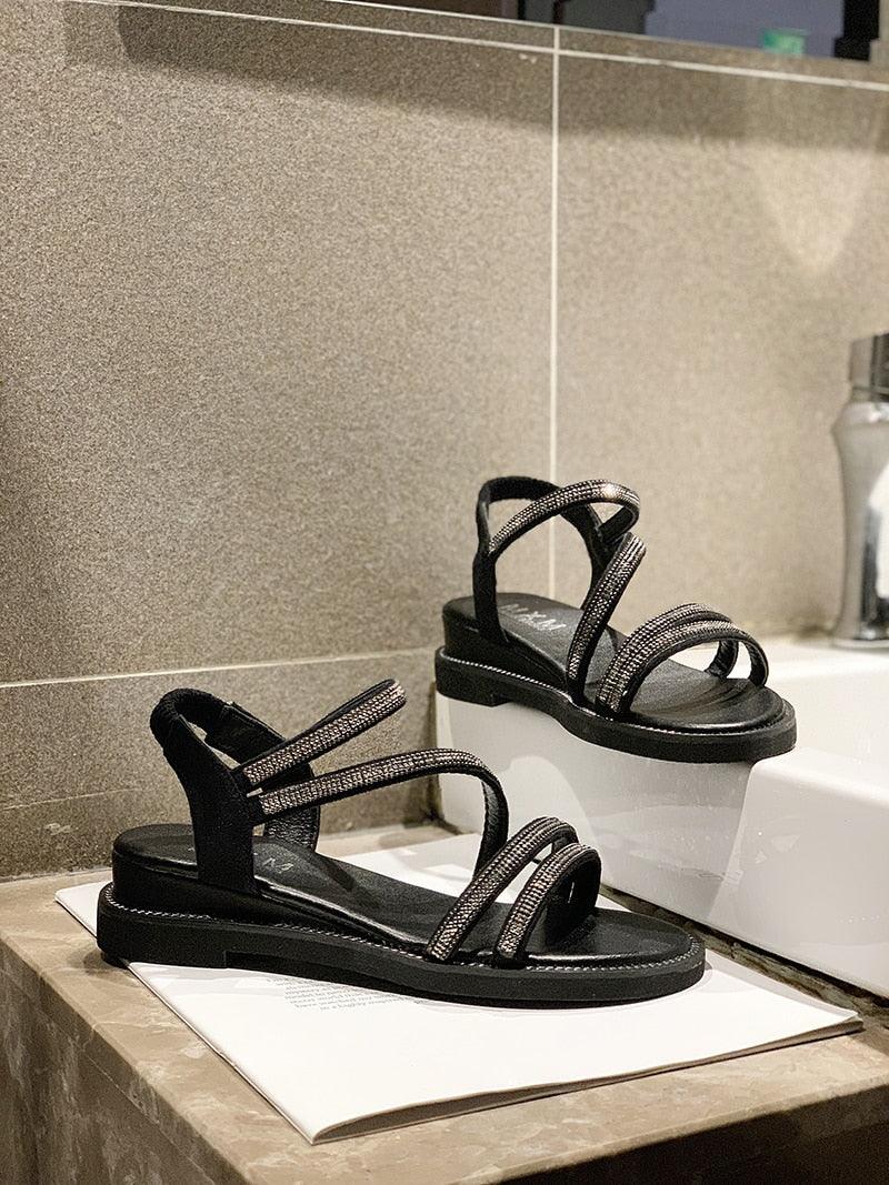 Women's Rhinestone Crystal Flat Sandals Casual Beach Flip Flops
