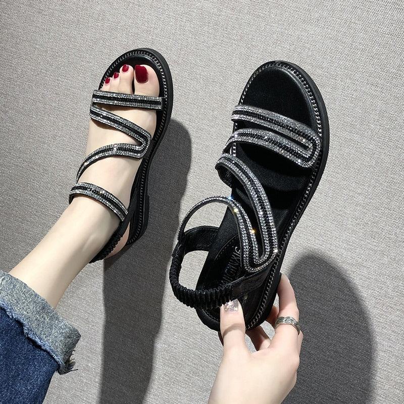 Women's Rhinestone Crystal Flat Sandals Casual Beach Flip Flops