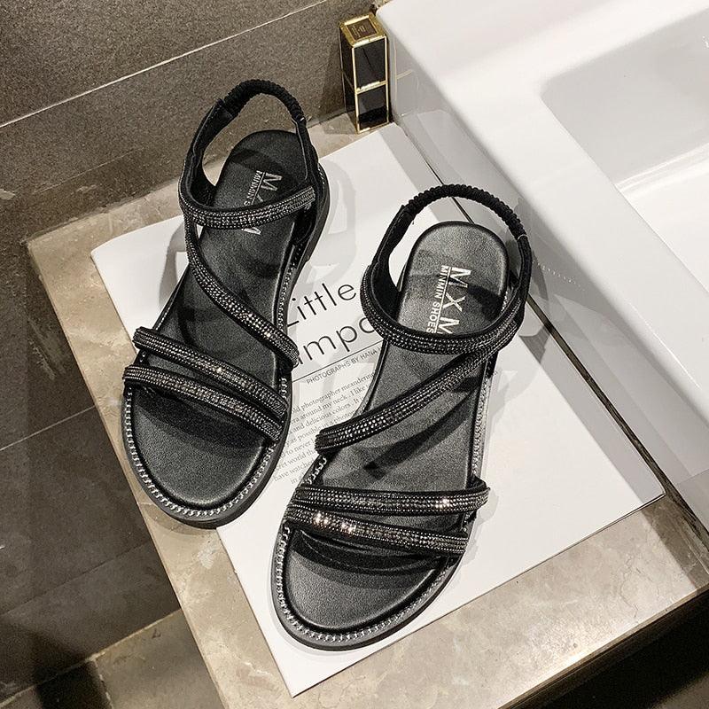 Women's Rhinestone Crystal Flat Sandals Casual Beach Flip Flops