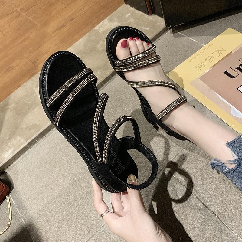 Women's Rhinestone Crystal Flat Sandals Casual Beach Flip Flops