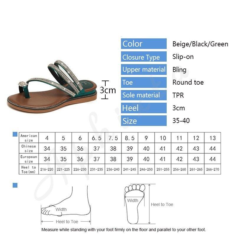 Women's Rhinestone Crystal Flat Sandals Casual Beach Flip Flops