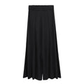 A pair of black high-waisted wide leg pants shown from the front and back.