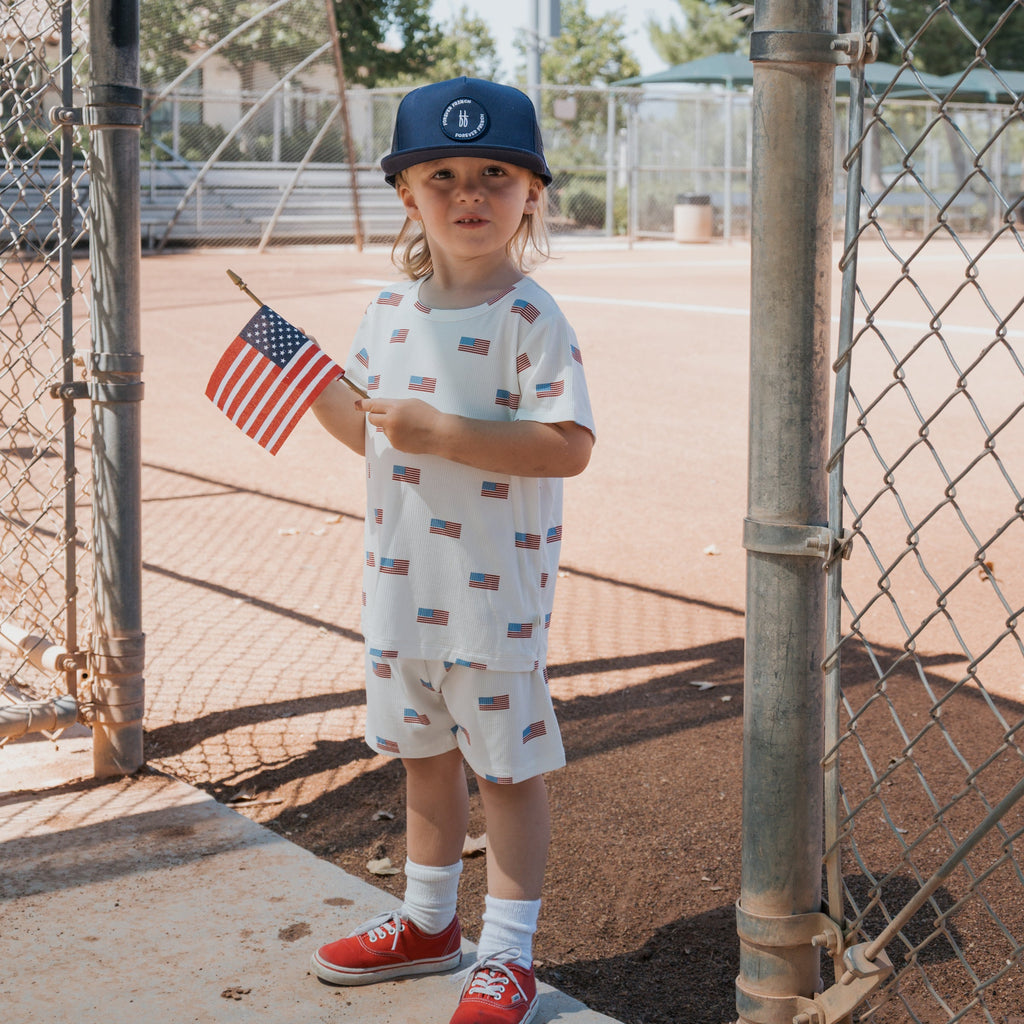 Kids Bamboo Short Set in Americana Ribbed Knit