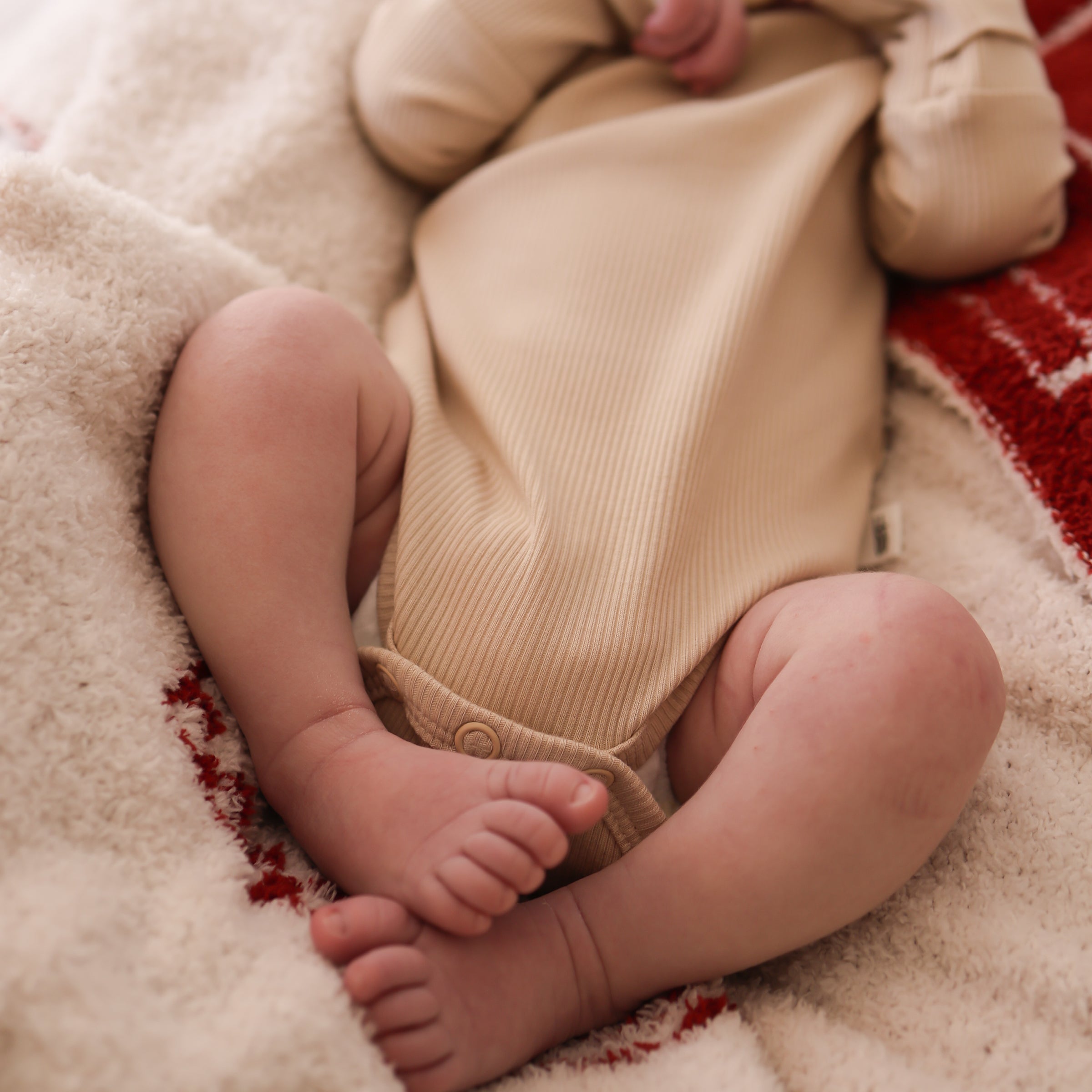 Ribbed Long Sleeve Bamboo Snapsuit in Cream for Baby - Image 3