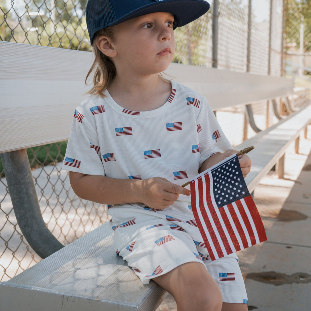 Kids Bamboo Short Set in Americana Ribbed Knit