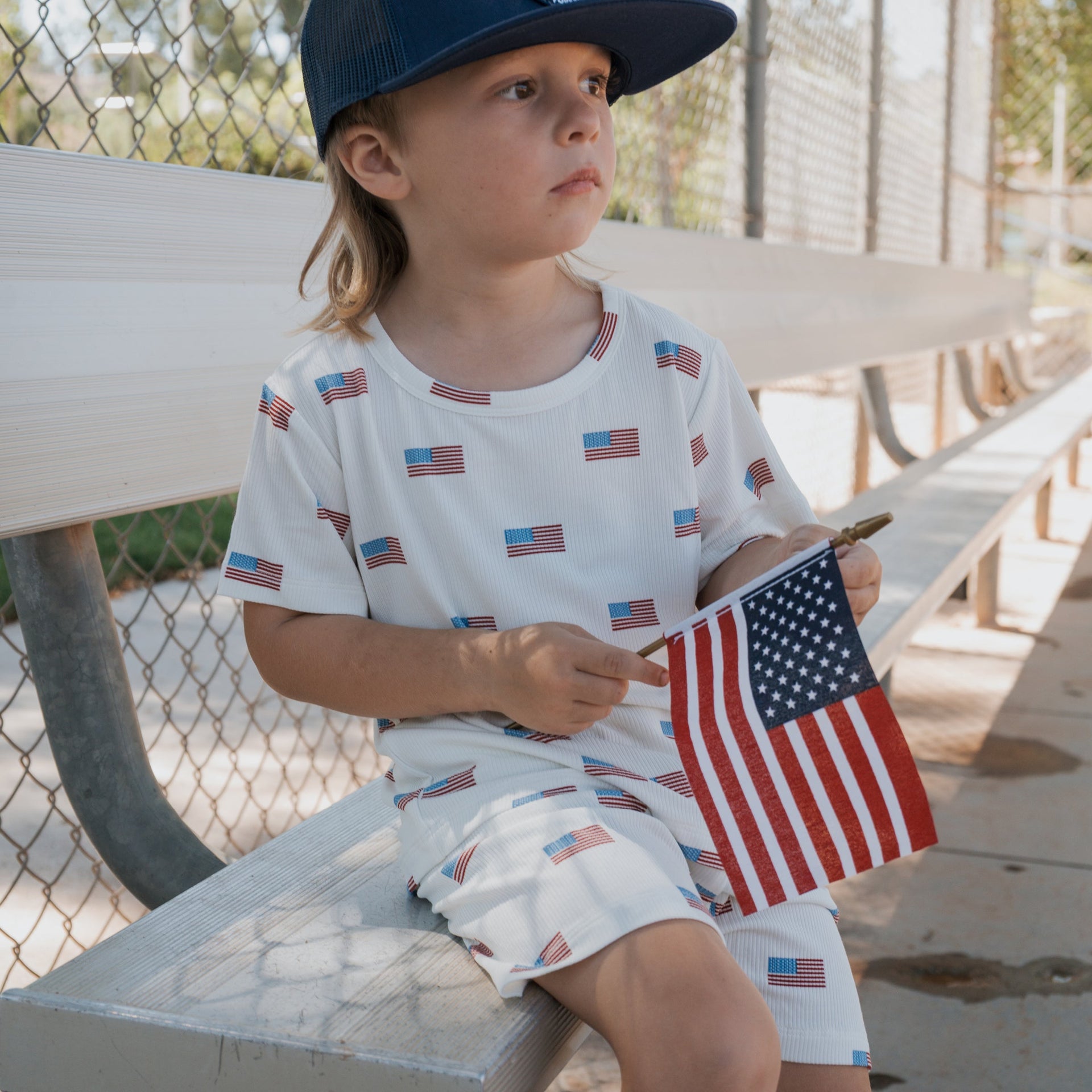 Kids Bamboo Short Set in Americana Ribbed Knit