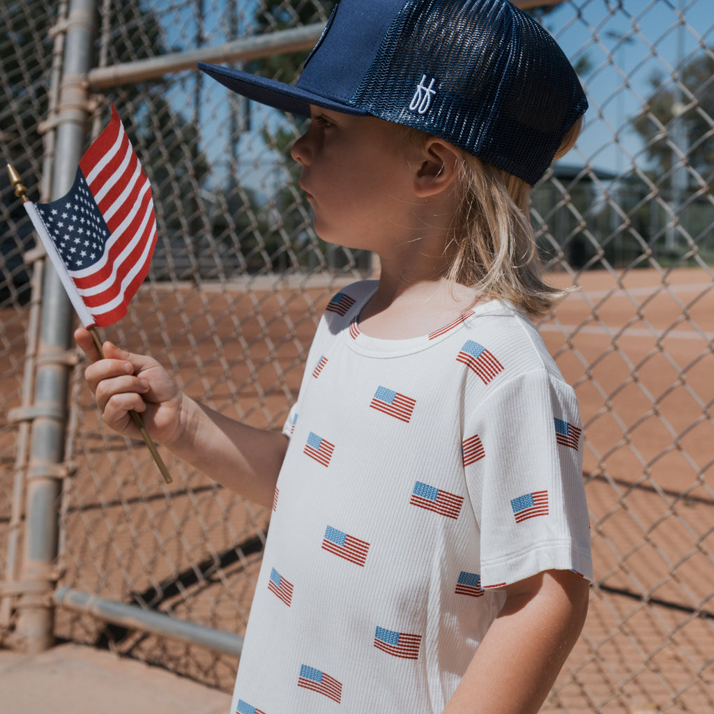 Kids Bamboo Short Set in Americana Ribbed Knit