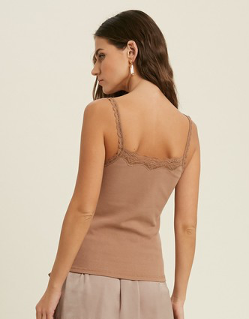 Ribbed Knit Sweetheart Cami Top in Mocha