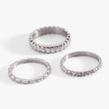 Ribbed Stacking Ring Set of 3 with Crystal Pave in Mixed Metals