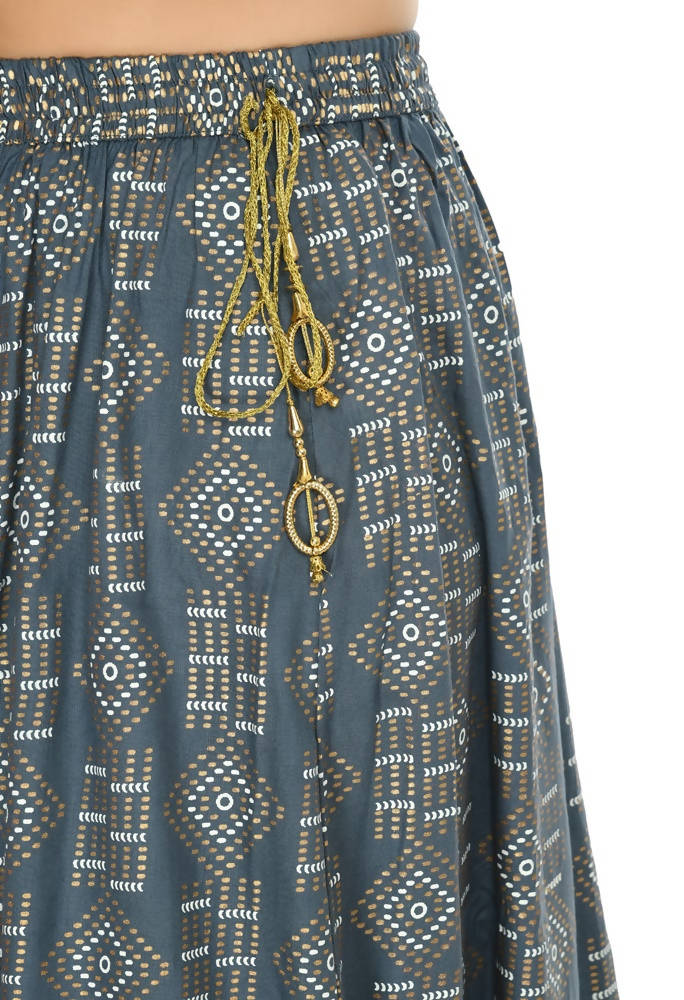 Moeza Grey Printed Cotton Lehenga Lancha 40 Inch Length