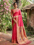 Light pink soft silk saree with a matching blouse piece and smooth, lustrous finish