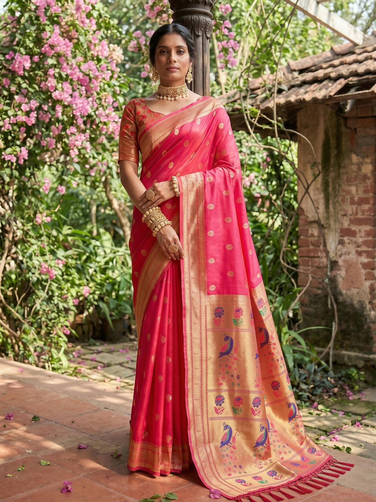 Light pink soft silk saree with a matching blouse piece and smooth, lustrous finish