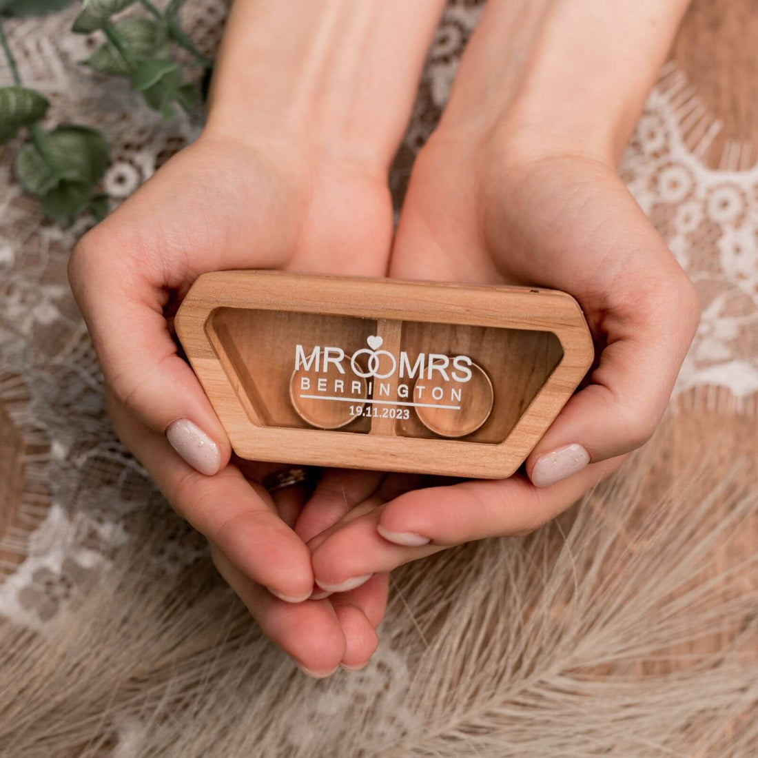Handcrafted Alder Wood Wedding Ring Box with Clear Acrylic Lid