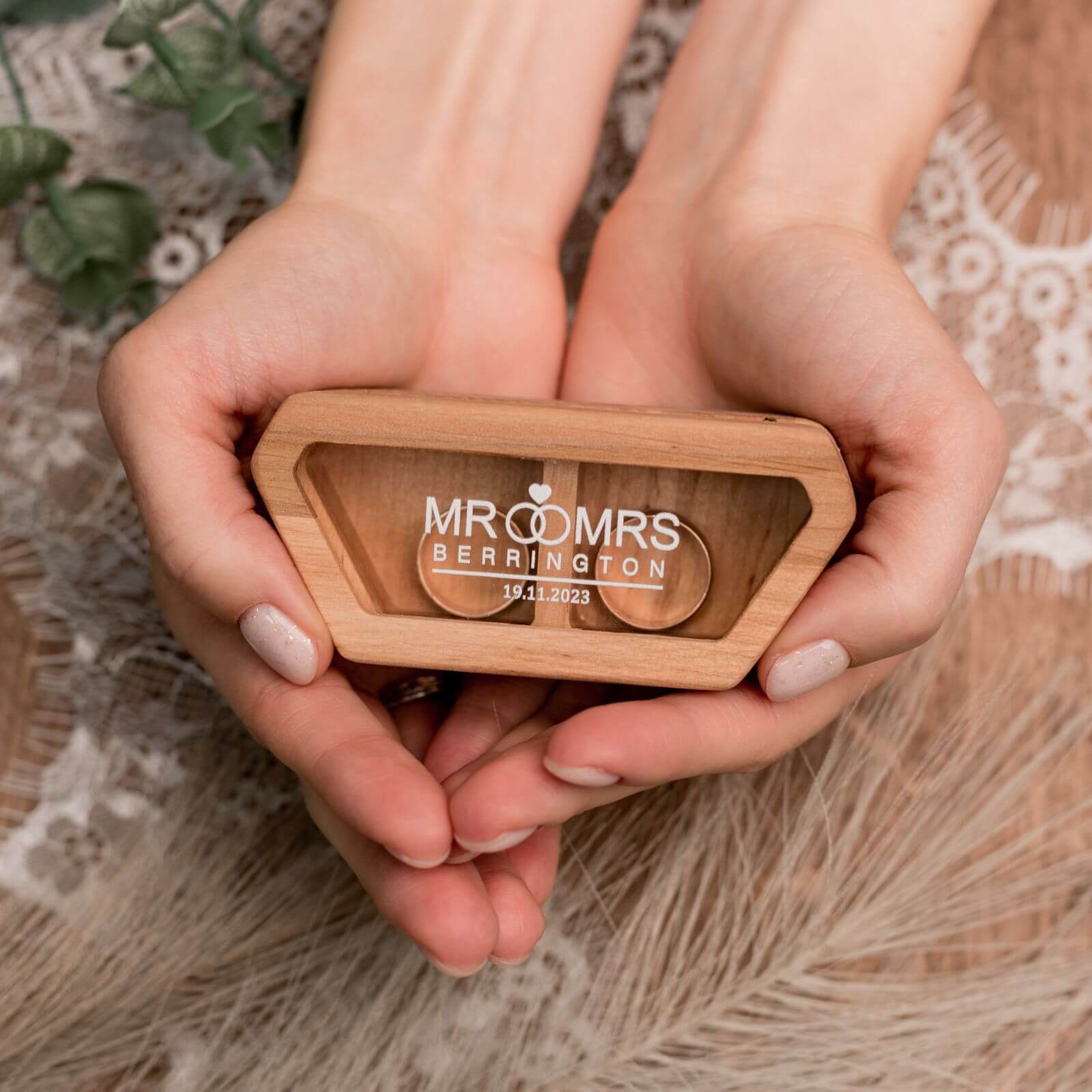 Handcrafted Alder Wood Wedding Ring Box with Clear Acrylic Lid