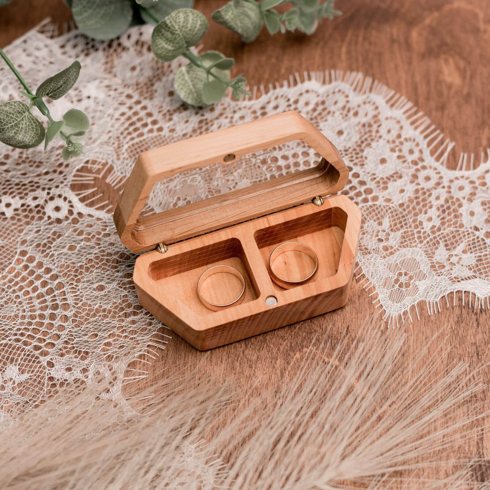 Handcrafted Alder Wood Wedding Ring Box with Clear Acrylic Lid