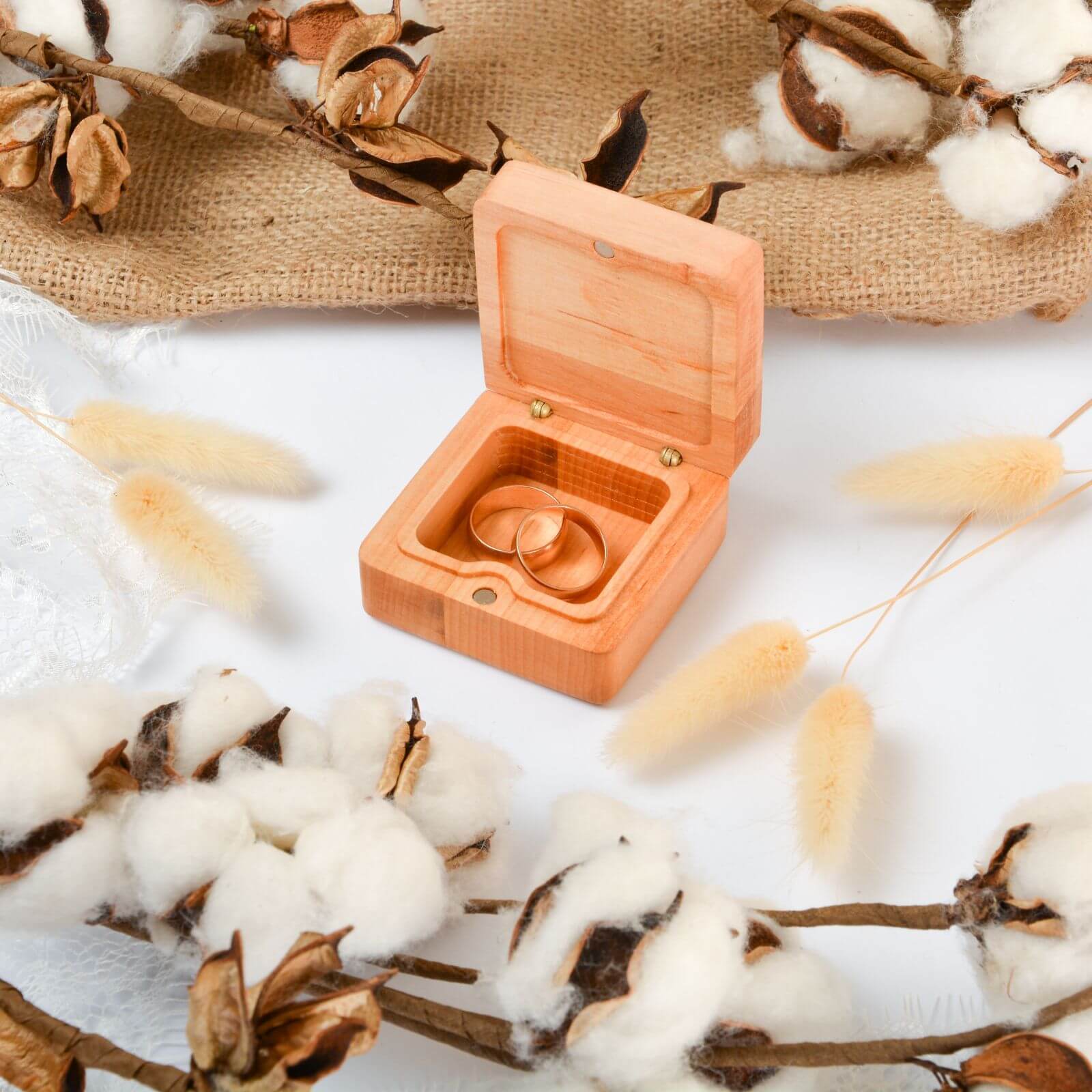 Minimalist Light-Brown Wooden Wedding Ring Box for Ceremony