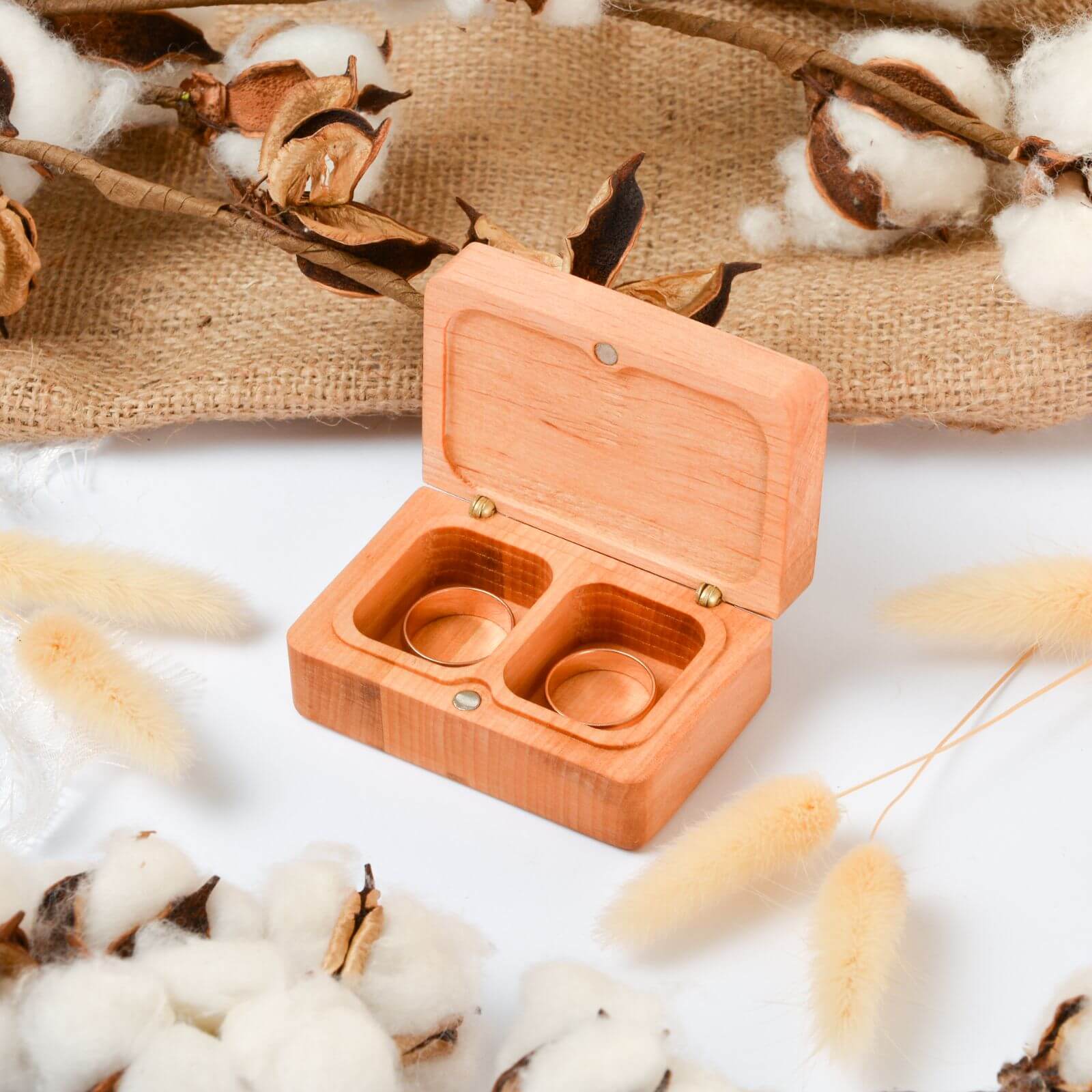 Minimalist Light-Brown Wooden Wedding Ring Box for Ceremony