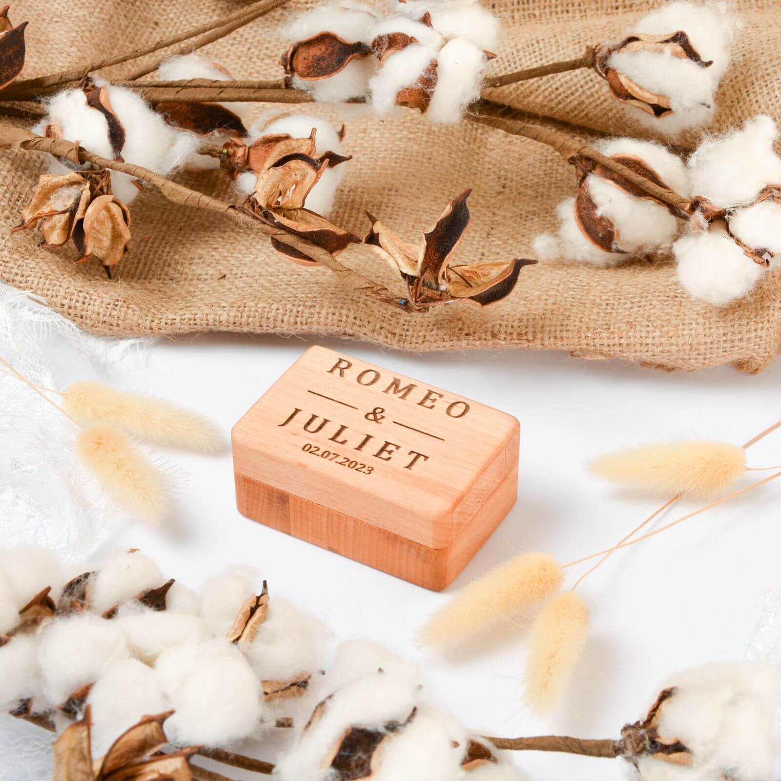 Minimalist Light-Brown Wooden Wedding Ring Box for Ceremony