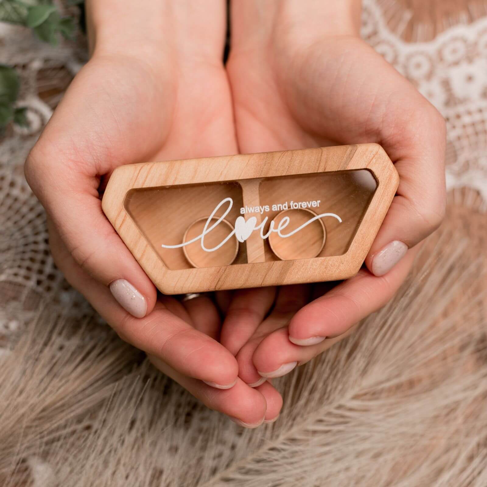 Handcrafted Alder Wood Wedding Ring Box with Clear Acrylic Lid