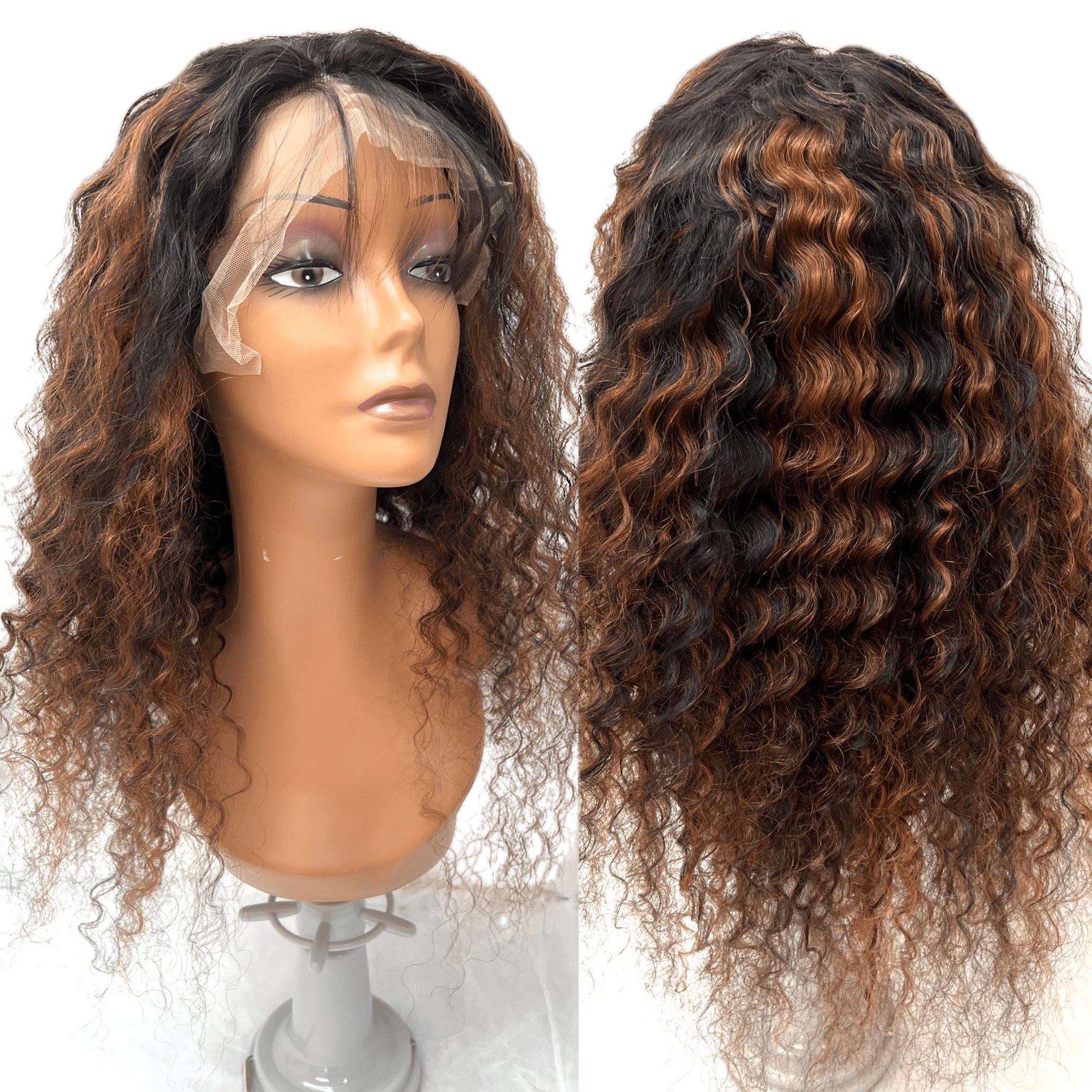 Rio Pineapple Human Hair Front Lace Wig in Brown and Copper