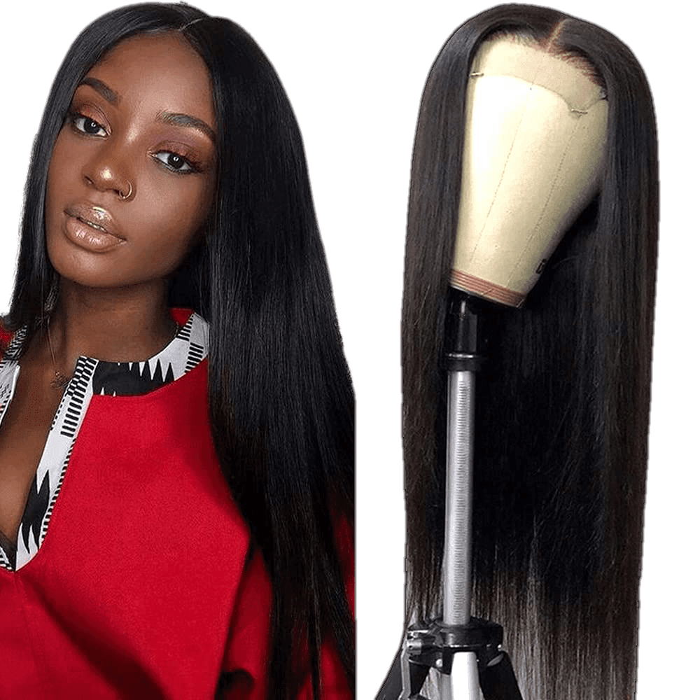 Natural black 10A grade human hair 4x4 lace wig with silky texture