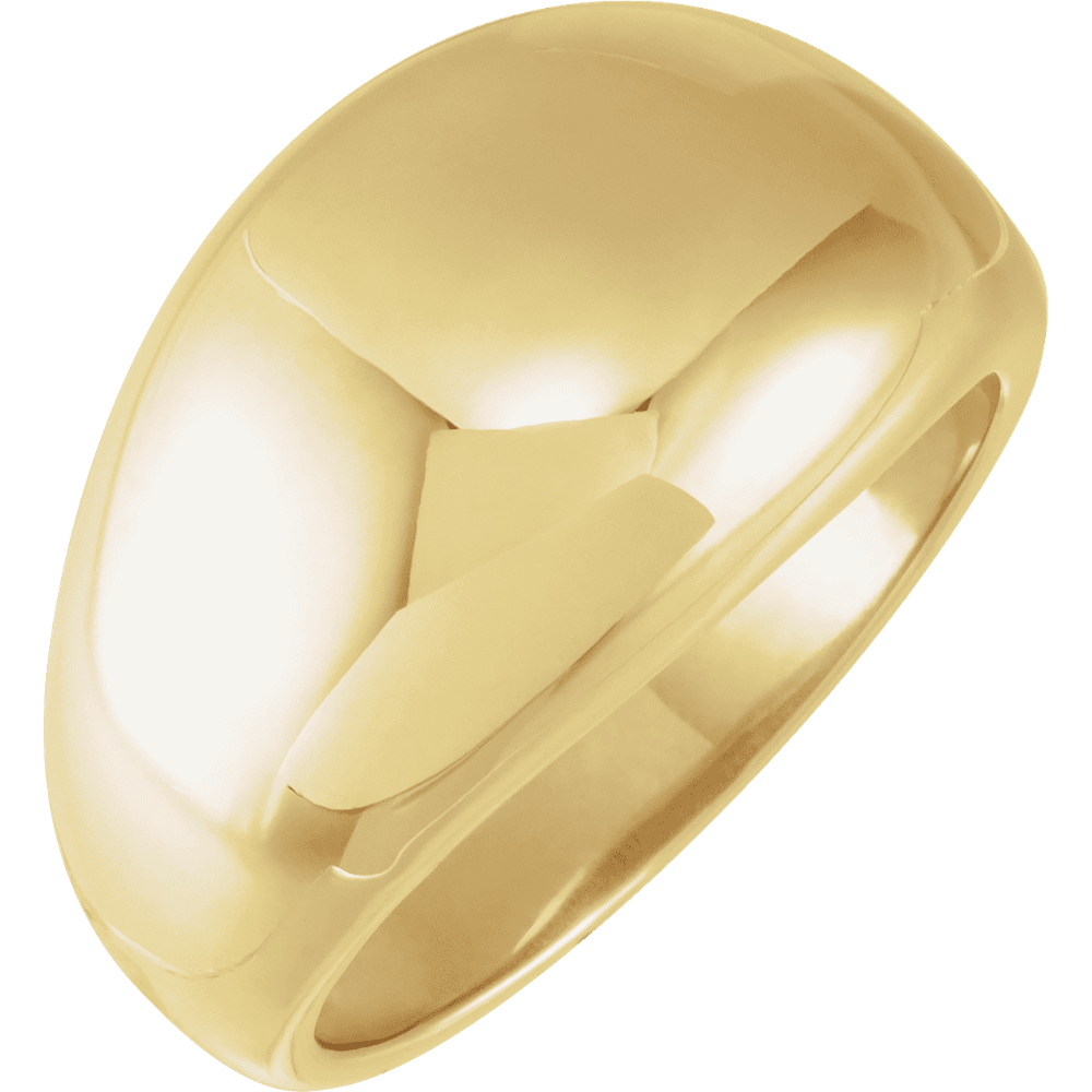 Sculptural 14K gold dome ring with a smooth, mirror-like finish