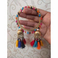 Multicolor thread and pearl hanging jhumka bangle bracelet in gold tone