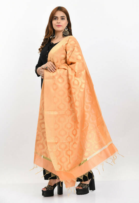 Peach Banarasi Silk Dupatta with All Over Geometric Woven Design