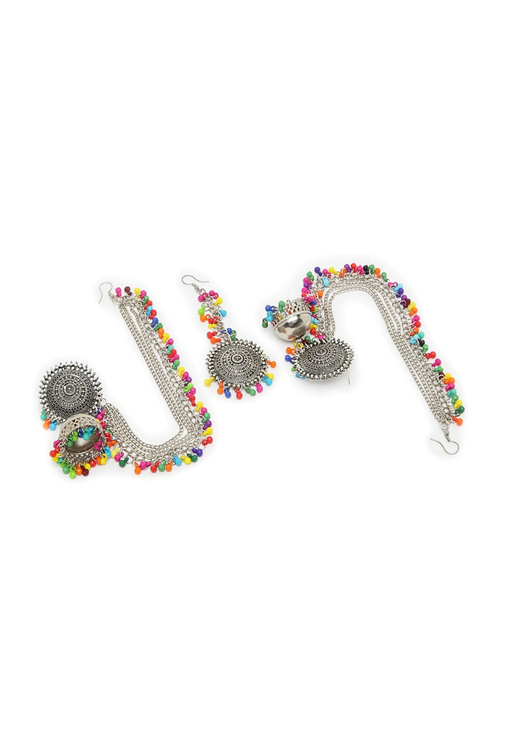 Bahubali Multi Beads Earrings with Maang Tikka - Ethnic Fusion