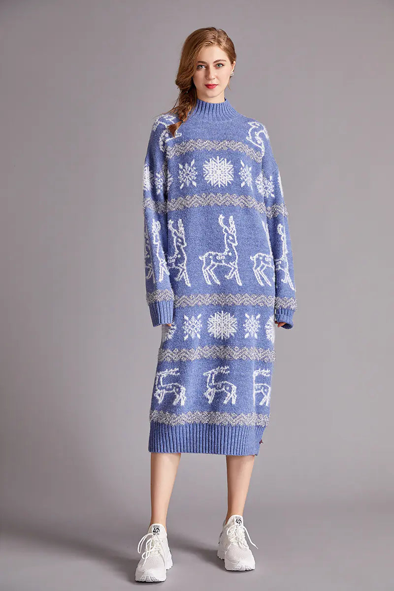 Christmas Reindeer Velvet Sweater Dress for Women