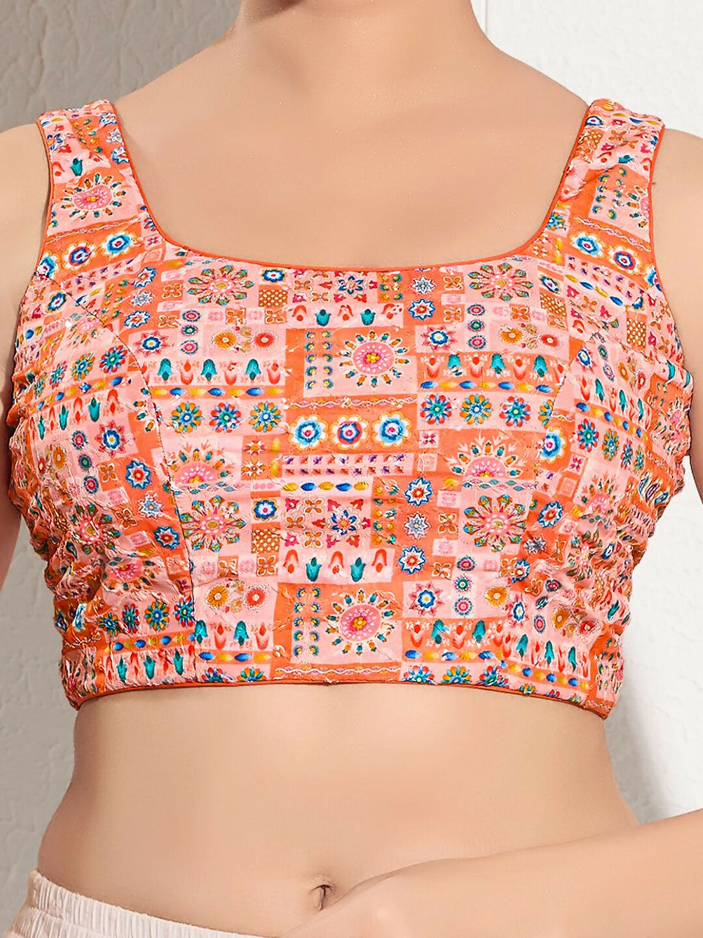 Peach Viscose Rayon Padded Blouse with Square Neck Sleeveless